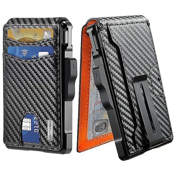 Wallet for Men - with Money Clip Slim Leather Slots , Orange